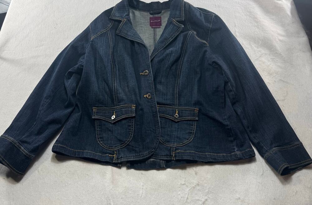 Gloria Vanderbilt 3X Dark Denim Jacket Blazer Plus Size Stretch Jean Jacket Y2K